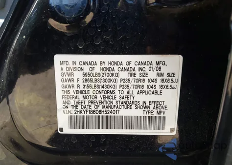 2006 Honda Pilot Ex-L из США, поврежденный, VIN 2HKYF18606H524017